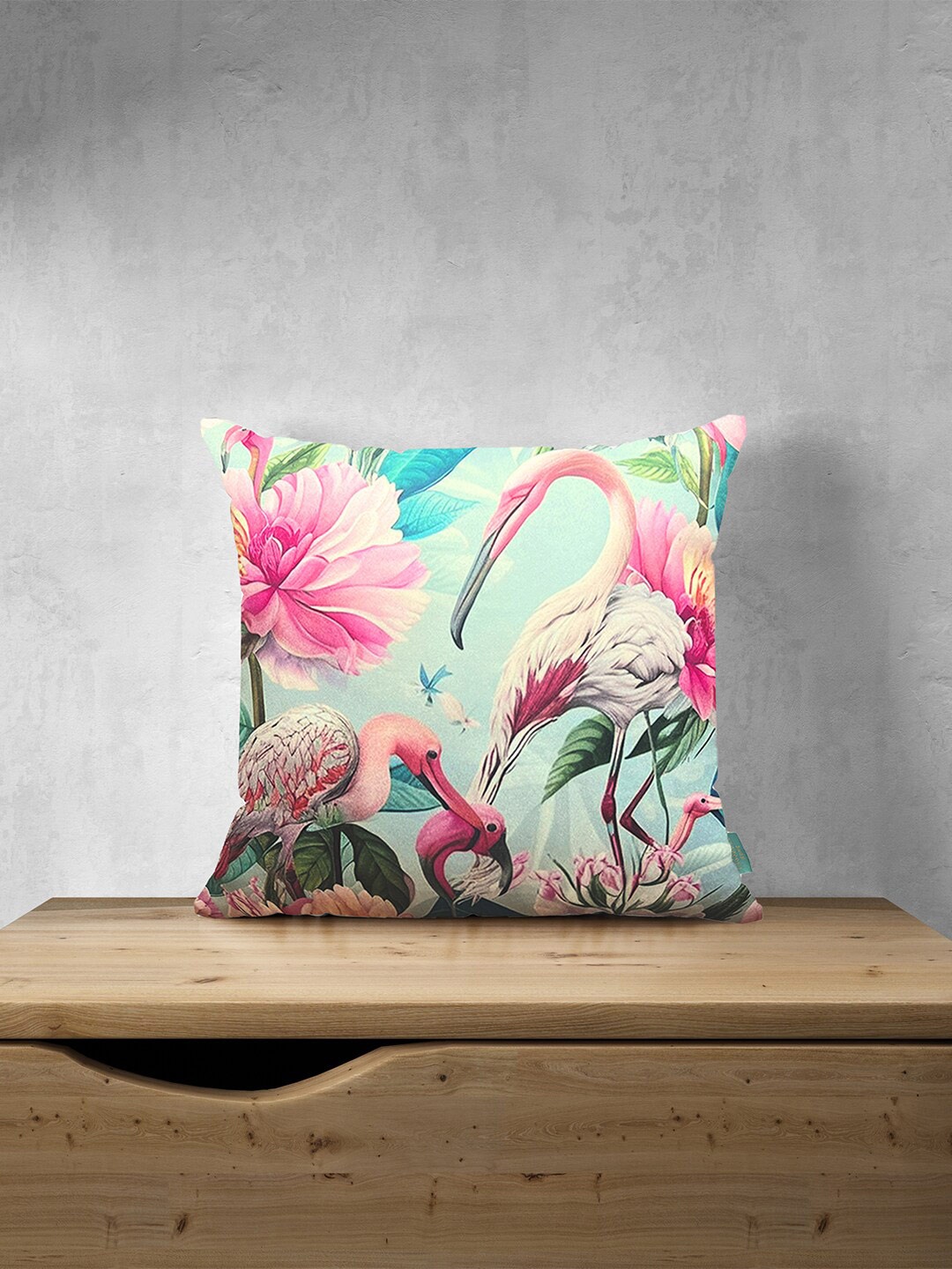 

Tasseled Home Pink & Green Floral Satin Square Cushion Cover