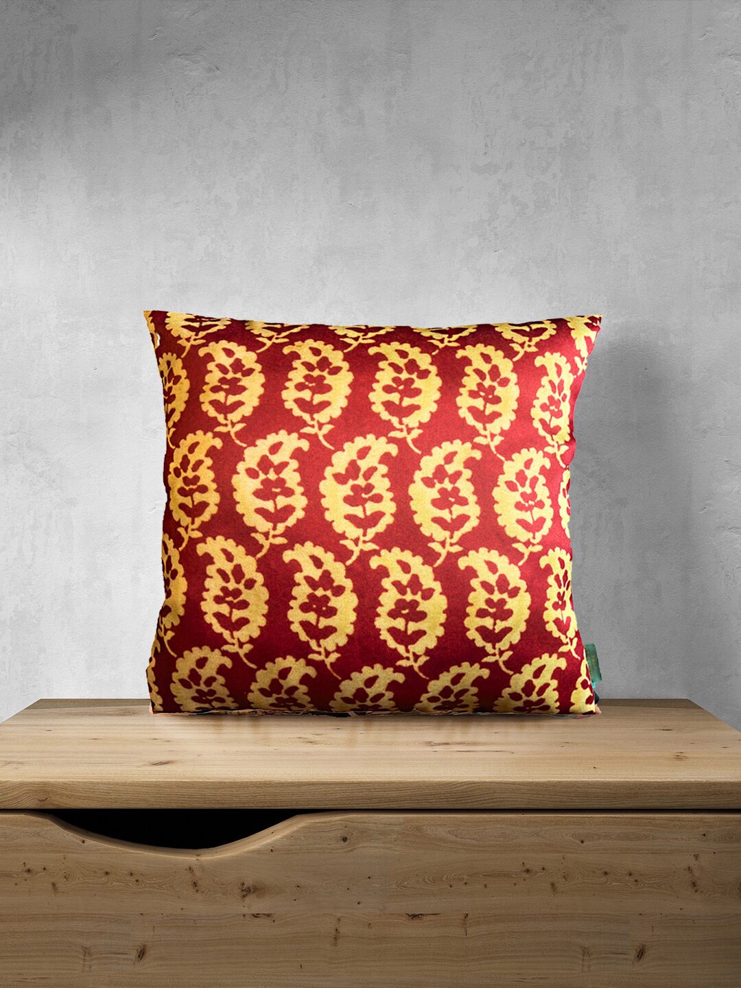

Tasseled Home Red & Yellow Ethnic Motifs Satin Square Cushion Cover