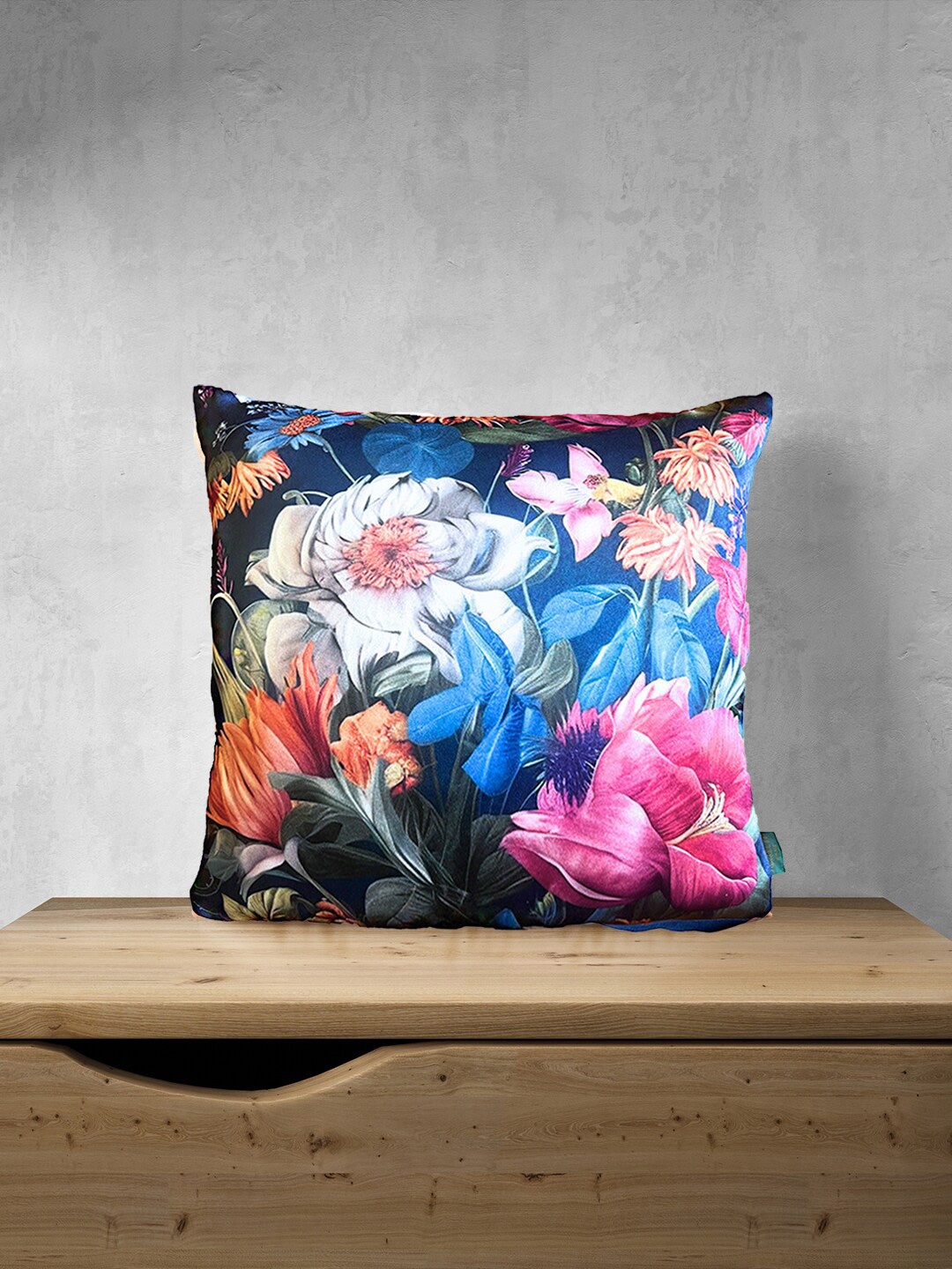 

Tasseled Home Blue & White Floral Satin Square Cushion Cover