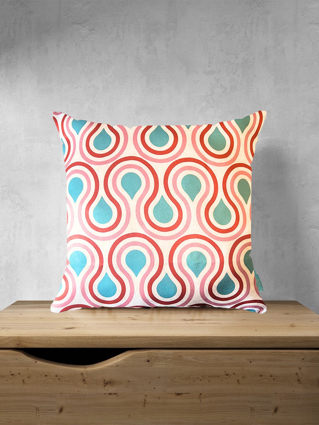 

Tasseled Home Pink & Blue Geometric Satin Square Cushion Cover