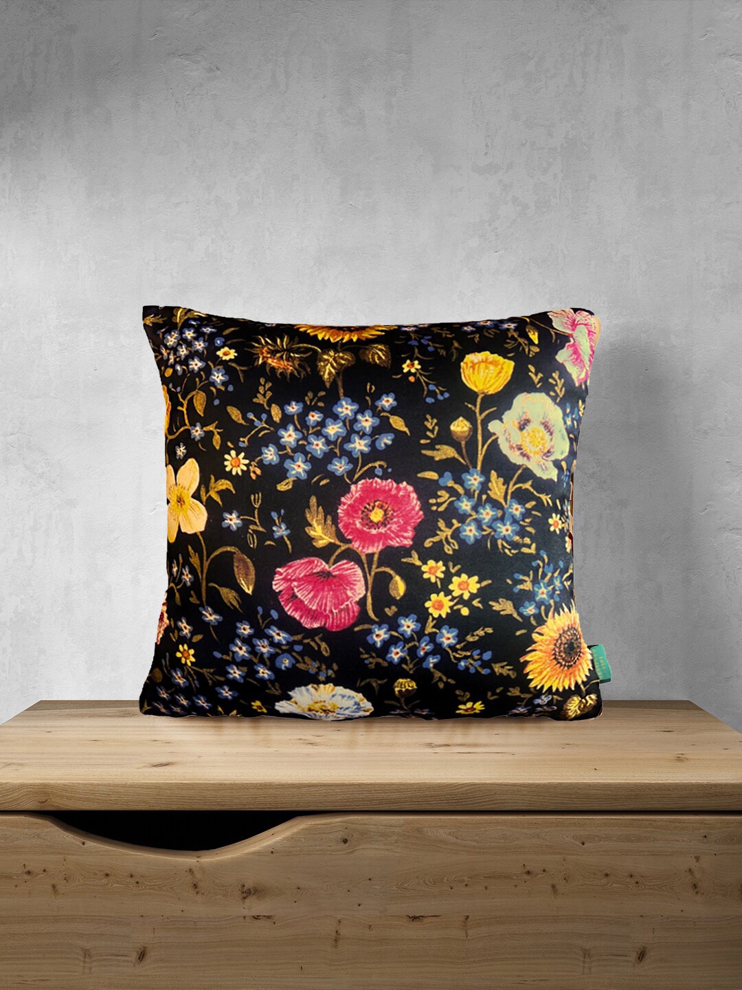 

Tasseled Home Black & Red Floral Satin Square Cushion Cover