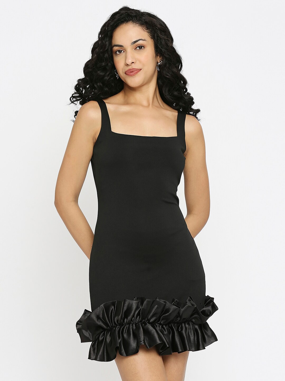 

EMBLAZE Gathered Satin Bodycon Mini Dress, Black