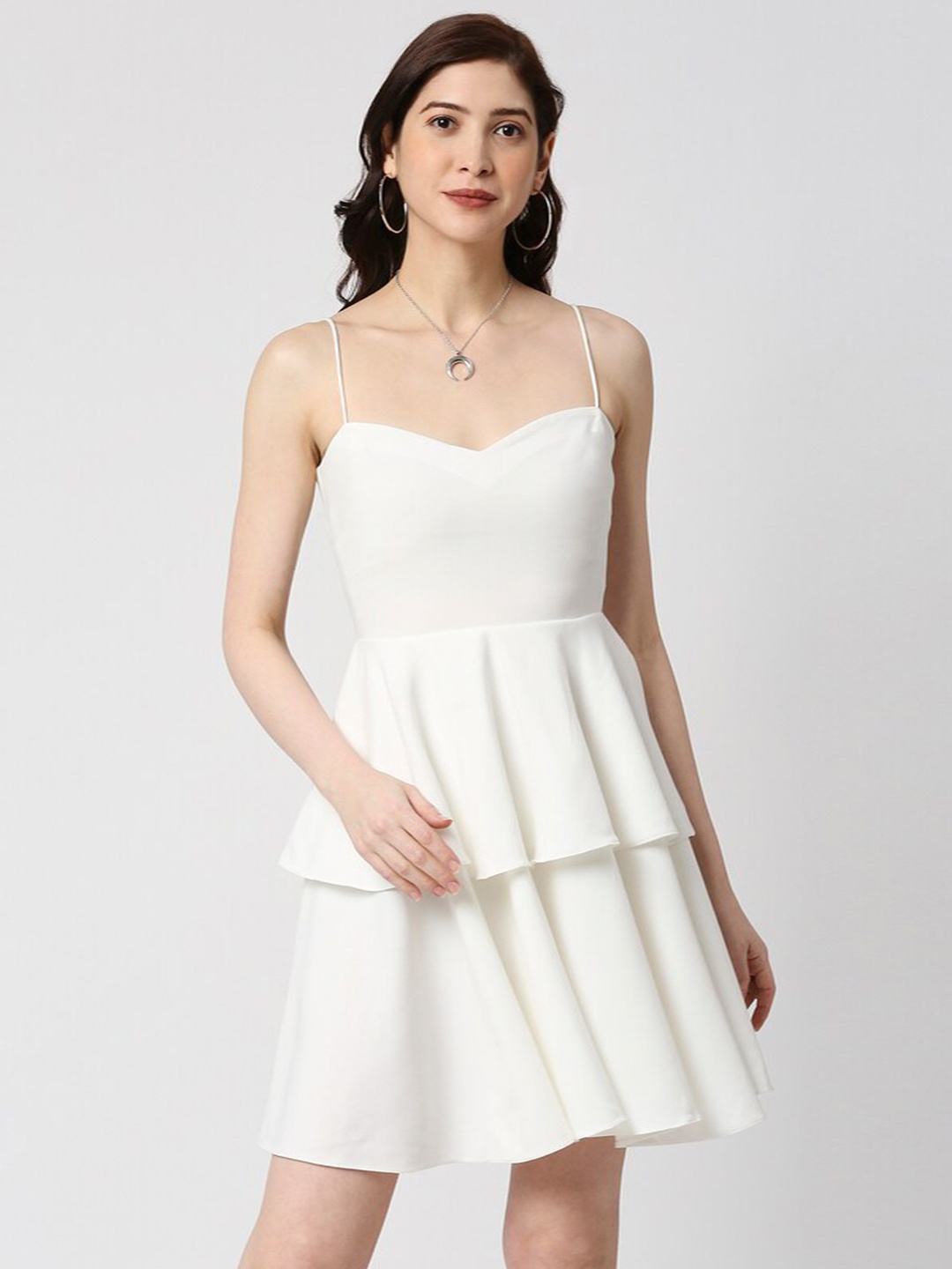 

EMBLAZE Shoulder Straps Layered Fit & Flare Dress, White