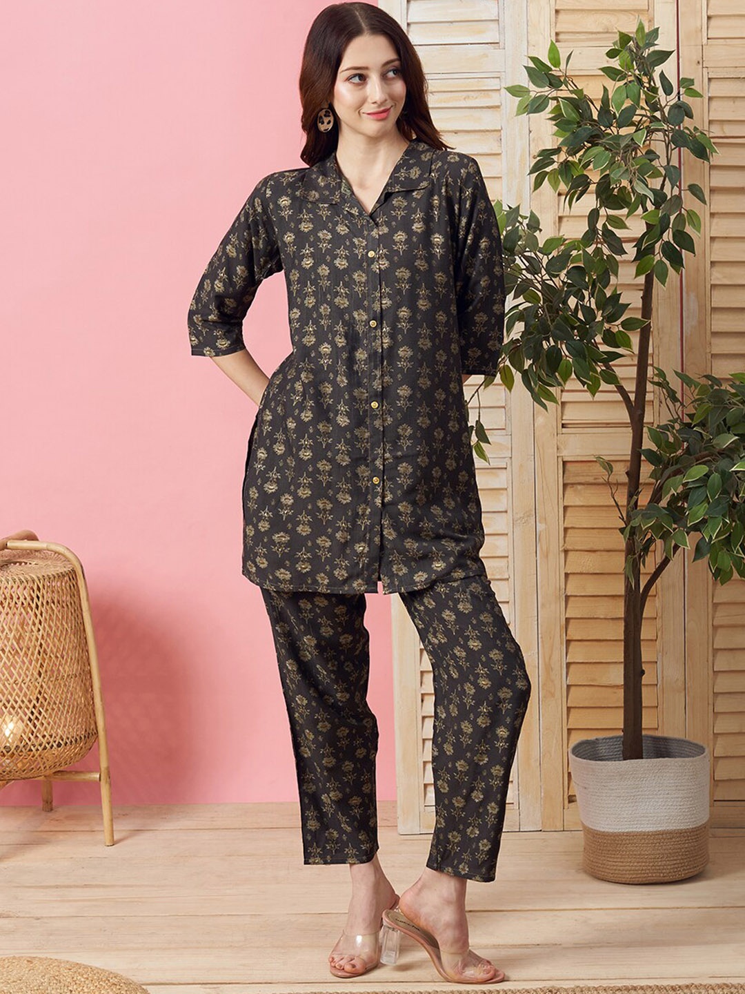 

Kiana House Of Fashion Printed Tunic & Trousers Co-Ords, Black