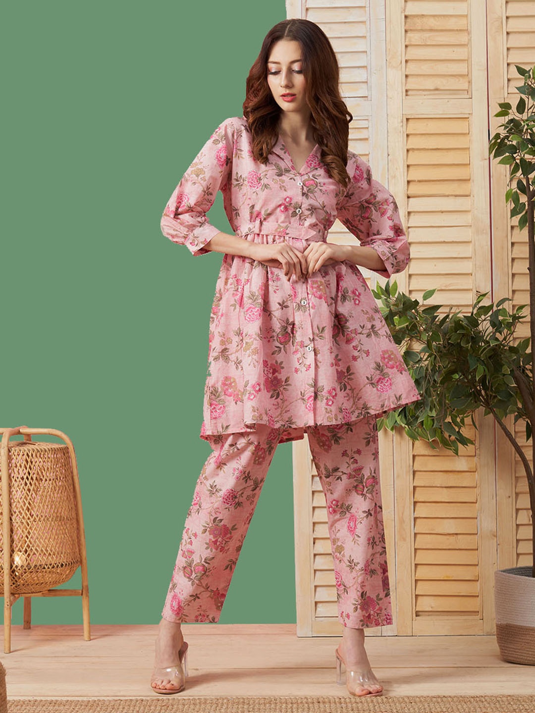 

Kiana House Of Fashion Floral Printed Tunic With Trousers Co-Ords, Pink