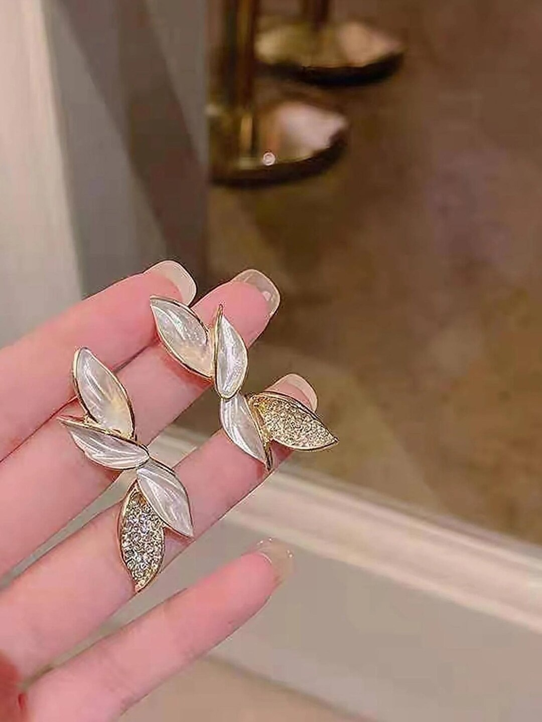 

VAGHBHATT Zircon Studded Enamelled Drop Earrings, Gold