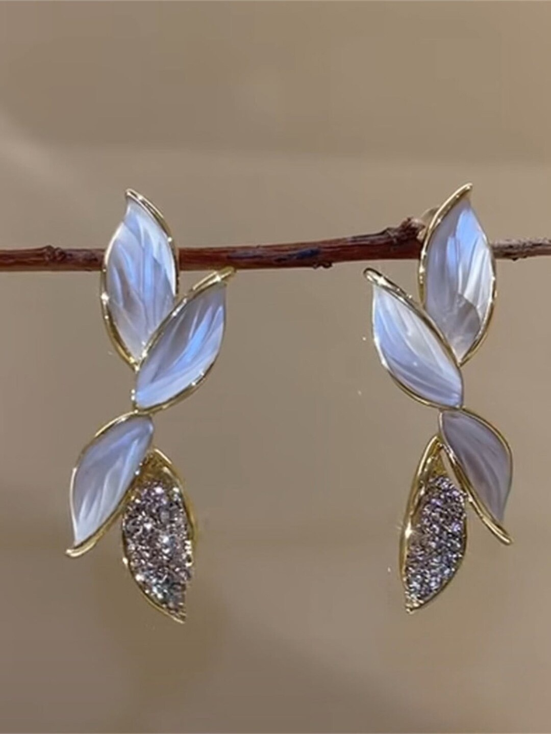 

VAGHBHATT Zircon Studded Enamelled Drop Earrings, Gold
