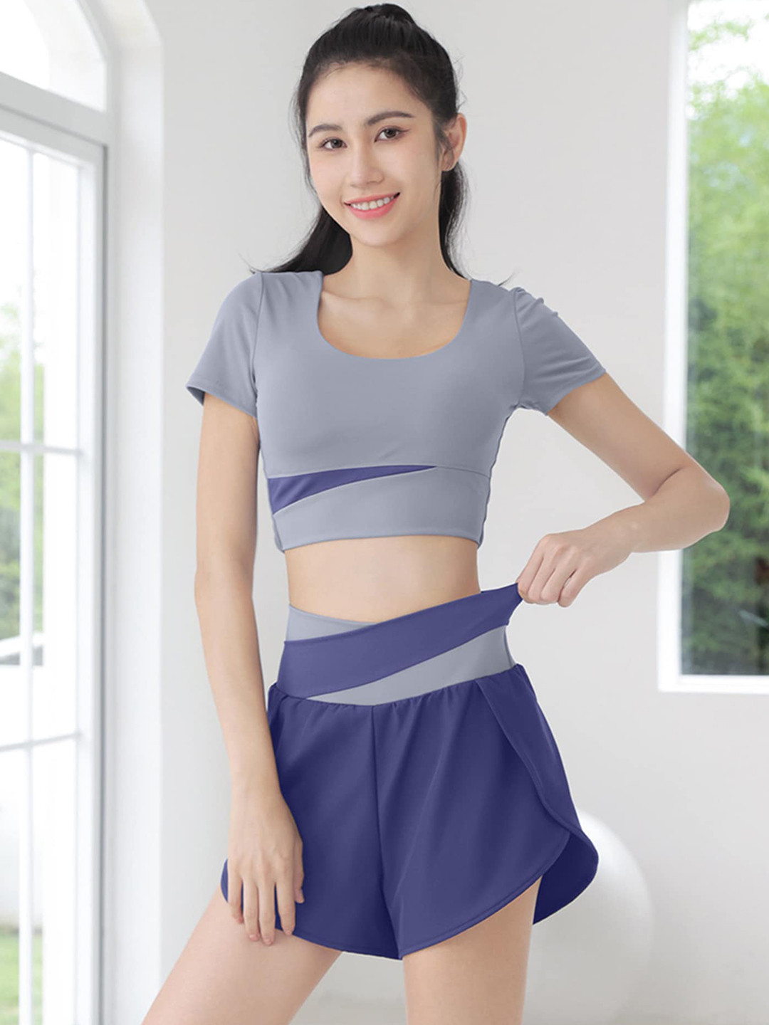 

LULU & SKY Colourblocked Crop Top With Skirts, Blue