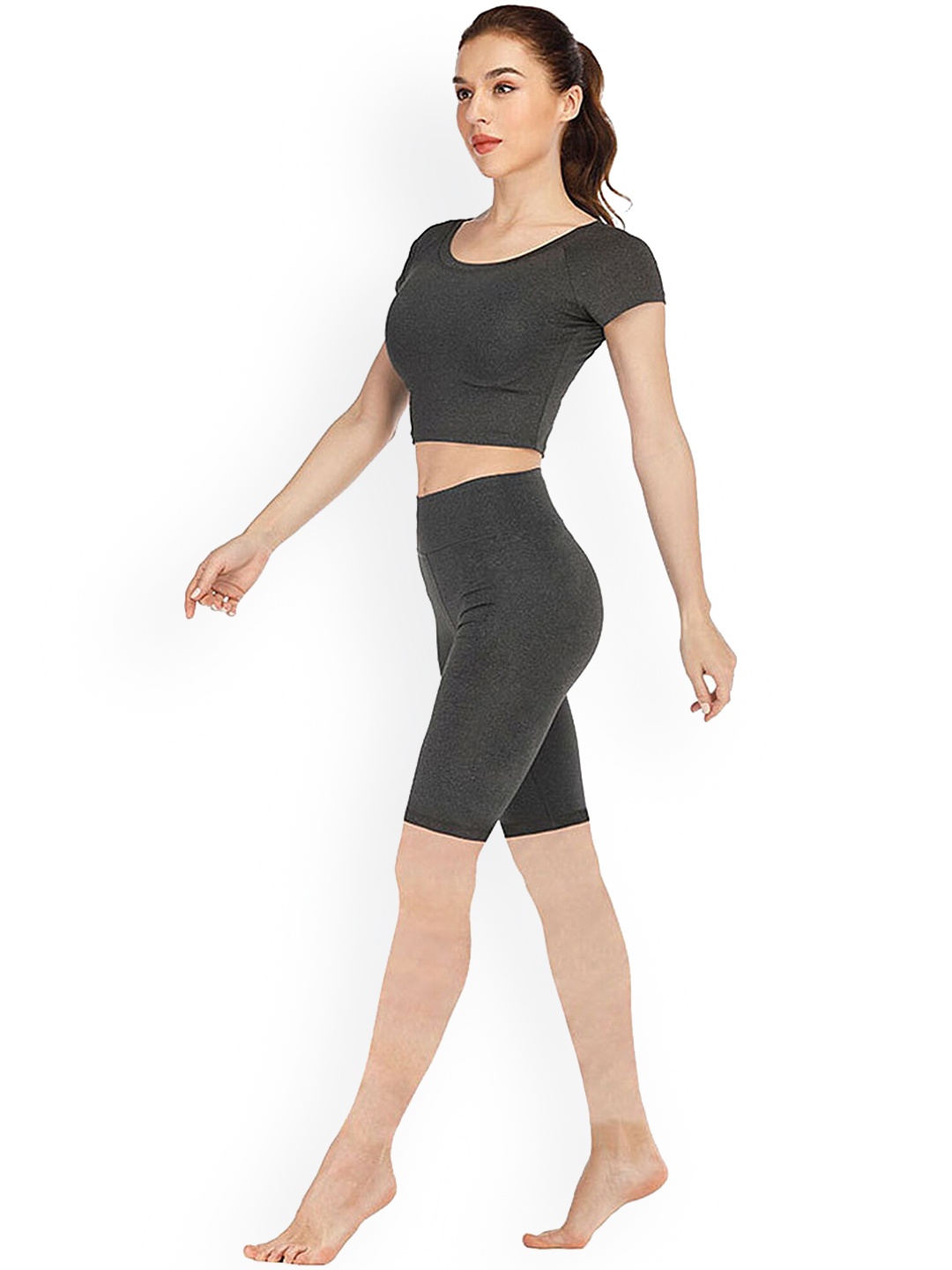 

LULU & SKY Round Neck Crop Top & Shorts, Grey