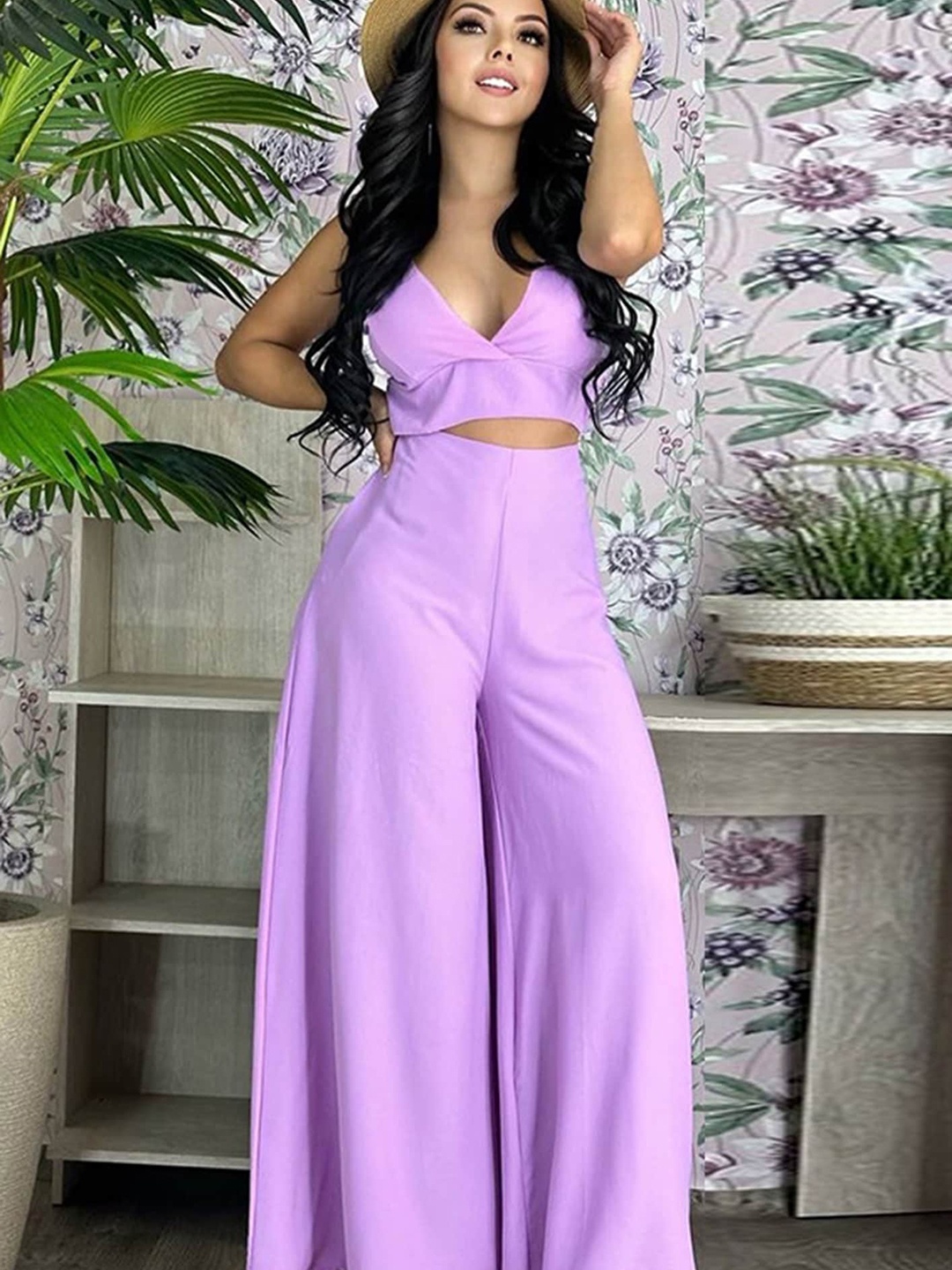 

LULU & SKY V-Neck Sleeveless Crop Top & Palazzos, Purple