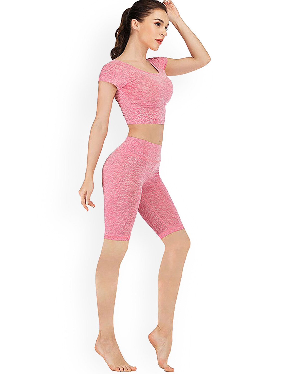 

LULU & SKY Slim-Fit Breathable Fast Drying Activewear Crop Top With Tights, Pink