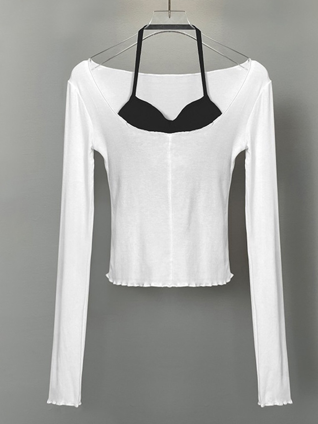 

LULU & SKY Knitted Scoop Neck Long Sleeves Top With A Halter Neck Padded Bralette, White