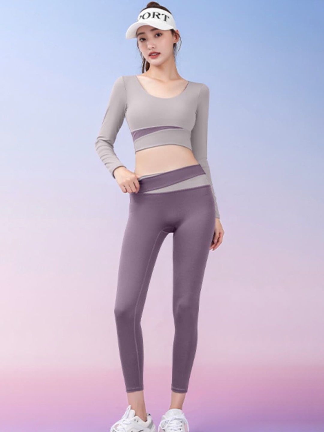 

LULU & SKY Colourblocked Crop Top & Tights, Purple