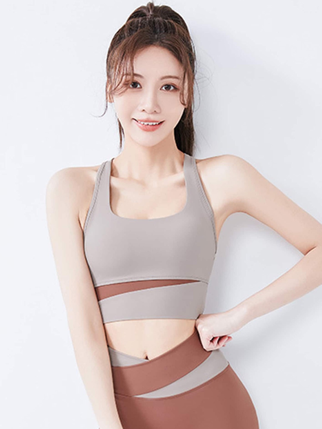 

LULU & SKY Round Neck Sleeveless Racerback Padded Sorts Bra & Shorts, Camel brown