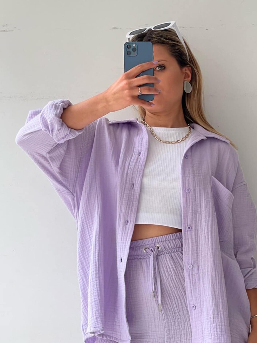 

LULU & SKY Shirt Collar Long Sleeves Shirt & Shorts, Purple