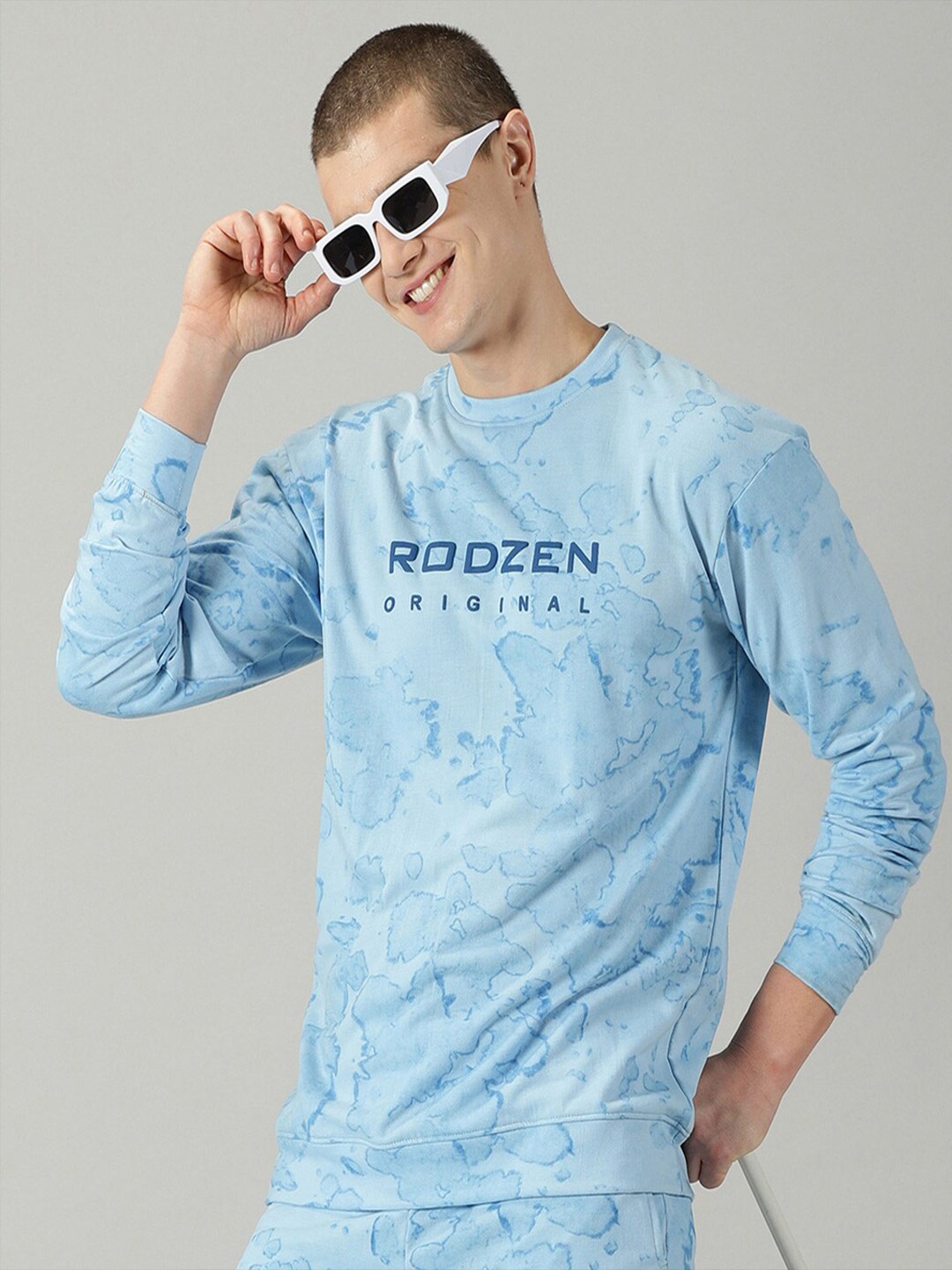 

Rodzen Typography Printed Long Sleeve Fleece Pullover Sweatshirt, Blue