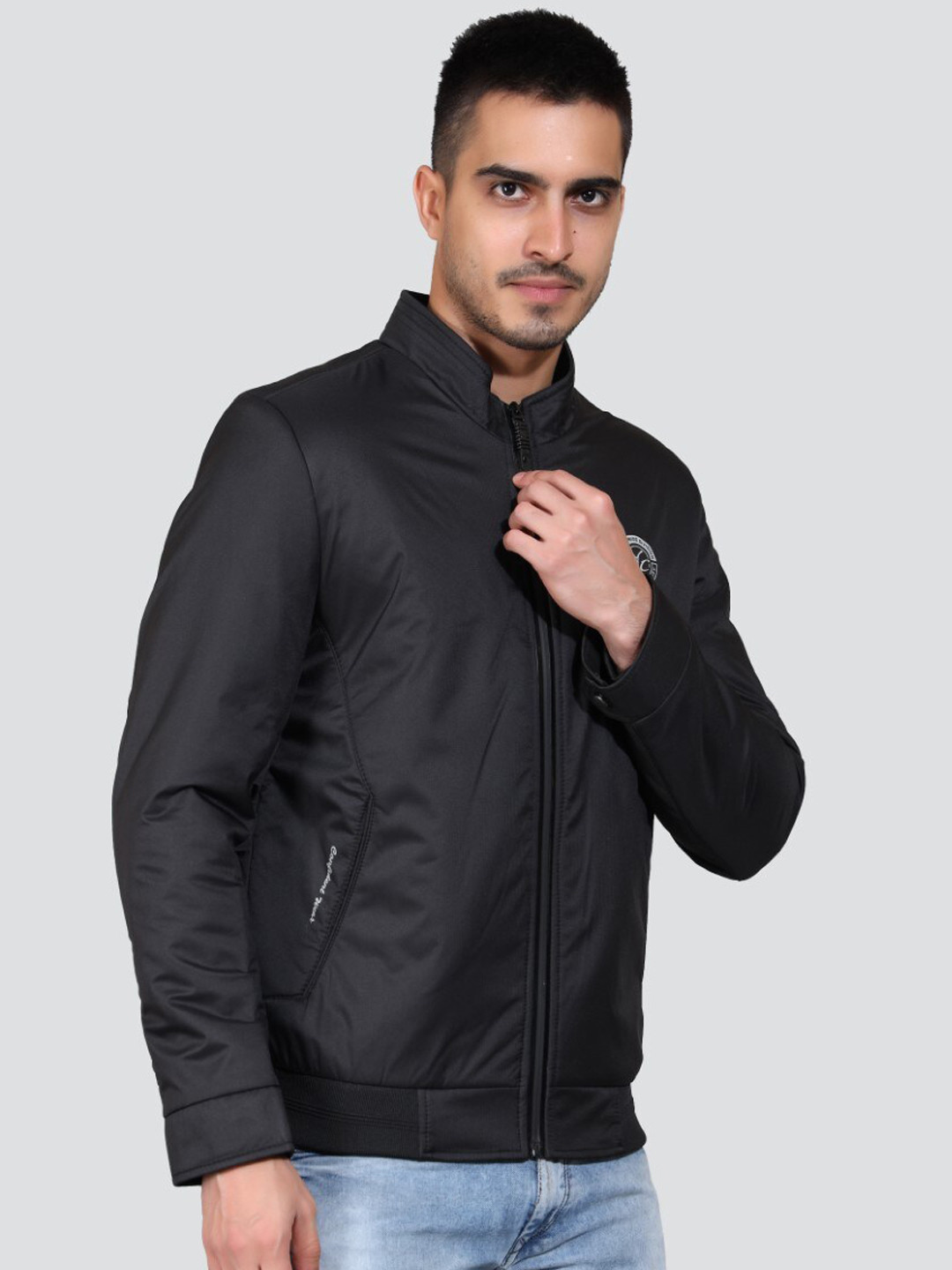 

YOUNG CLUB CLASSIC Mandarin Collar Bomber Jacket, Black