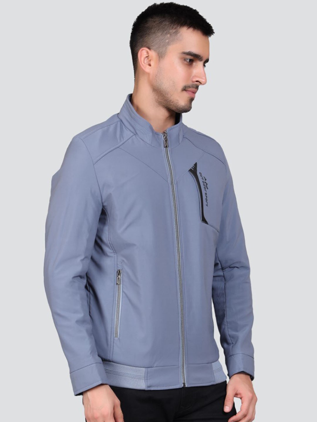

YOUNG CLUB CLASSIC Mandarin Collar Bomber Jacket, Blue