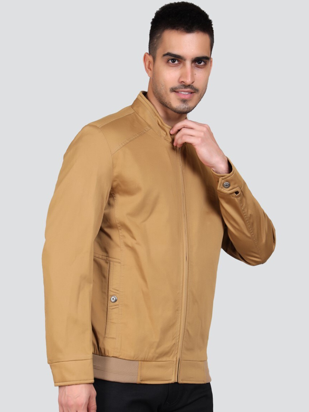 

YOUNG CLUB CLASSIC Mock Collar Cotton Bomber Jacket, Mustard