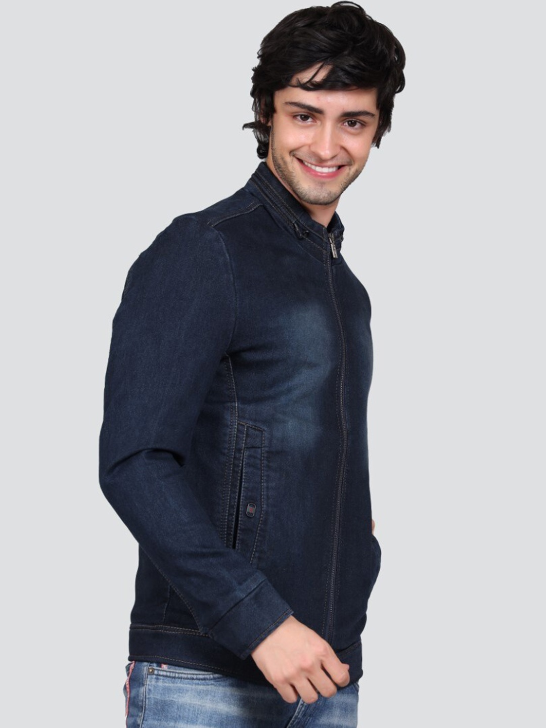 

YOUNG CLUB CLASSIC Mock Collar Denim Jacket, Navy blue