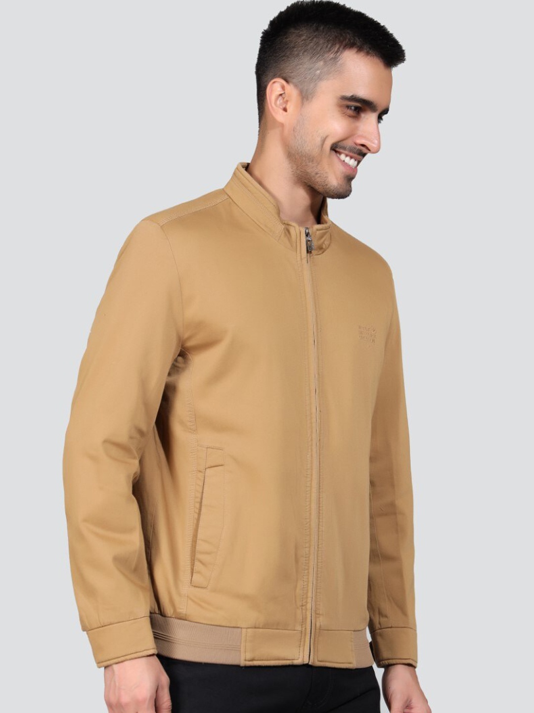 

YOUNG CLUB CLASSIC Mock Collar Cotton Bomber Jacket, Mustard