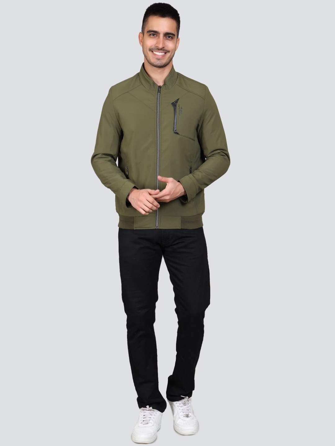 

YOUNG CLUB CLASSIC Stand Collar Bomber Jacket, Green