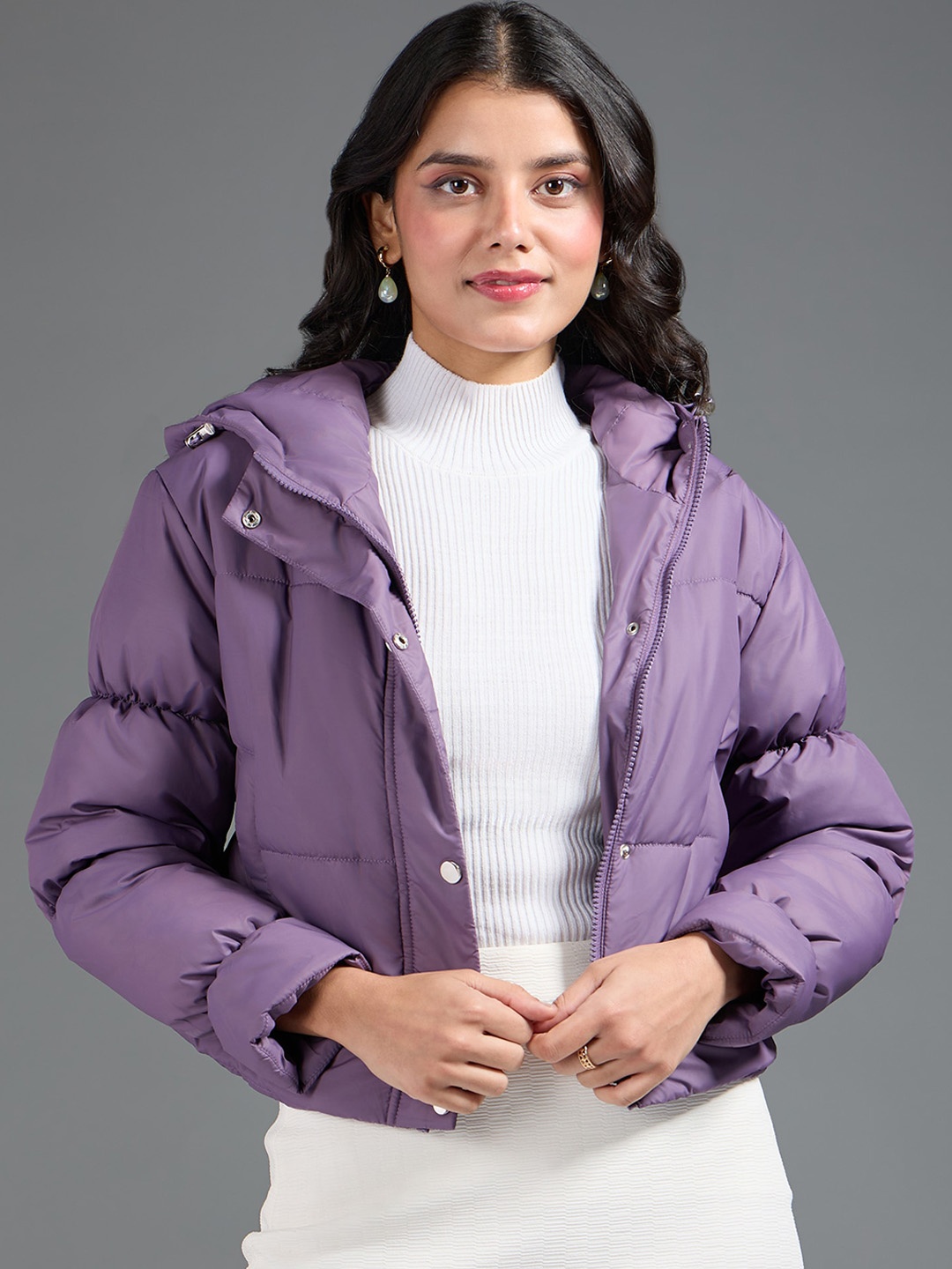 

20Dresses Purple Hooded Crop Puffer Jacket