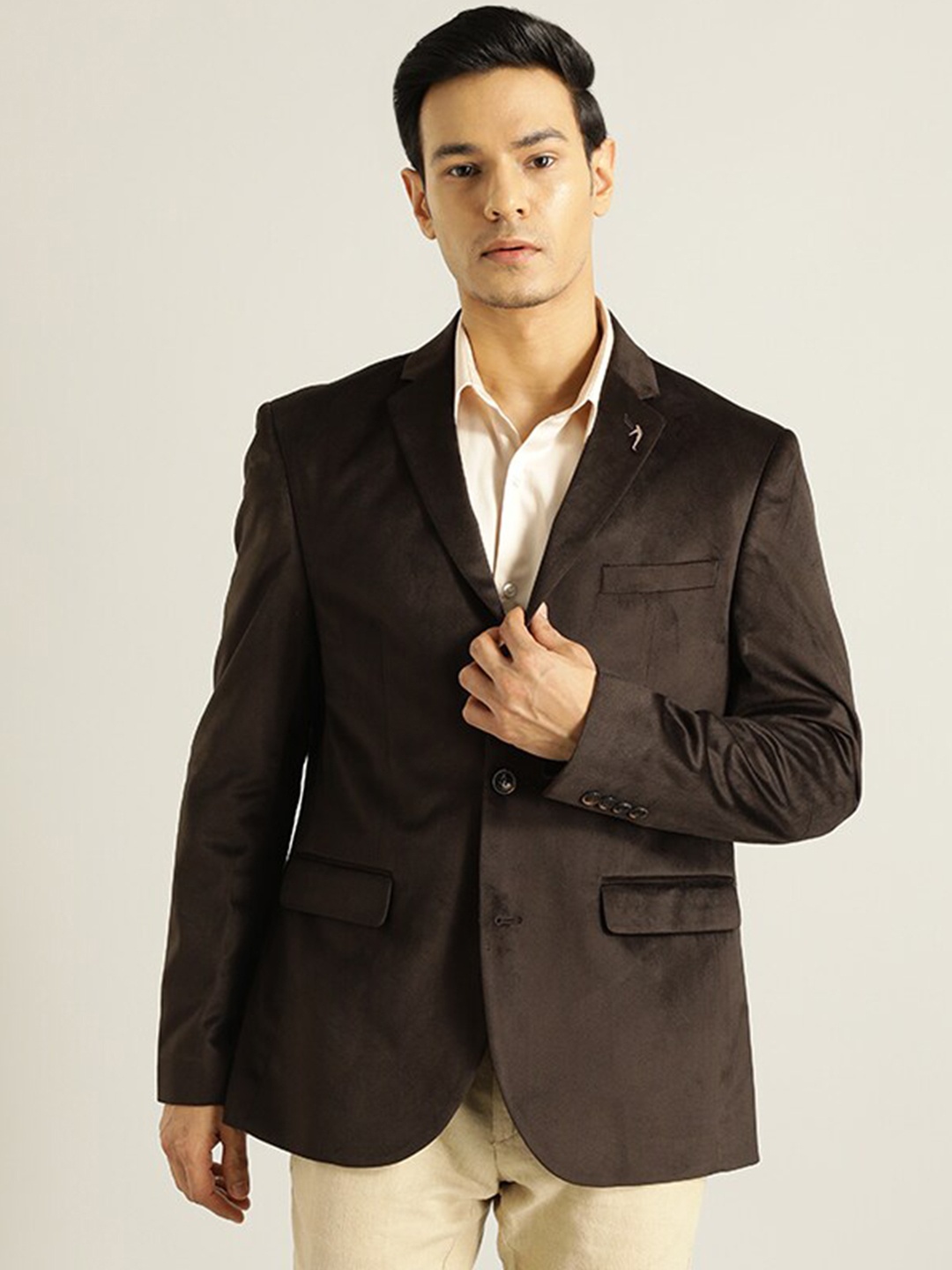 

Indian Terrain Notched Lapel Single Breasted Blazer, Brown