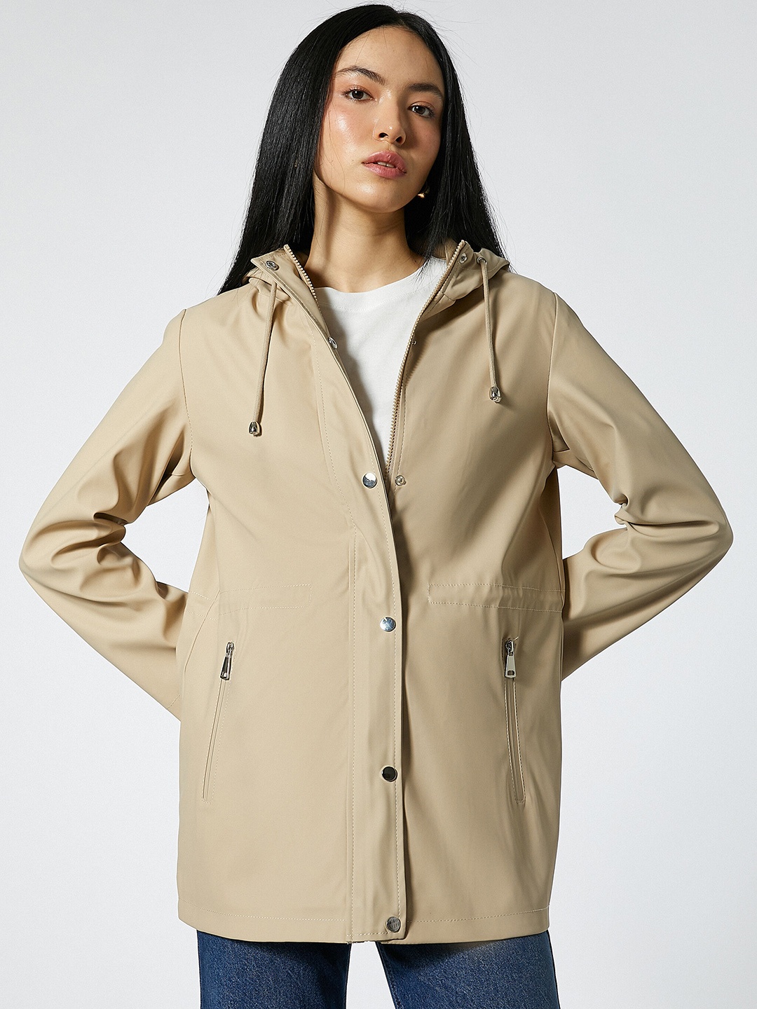 

Koton Hooded Longline Tailored Jacket, Beige