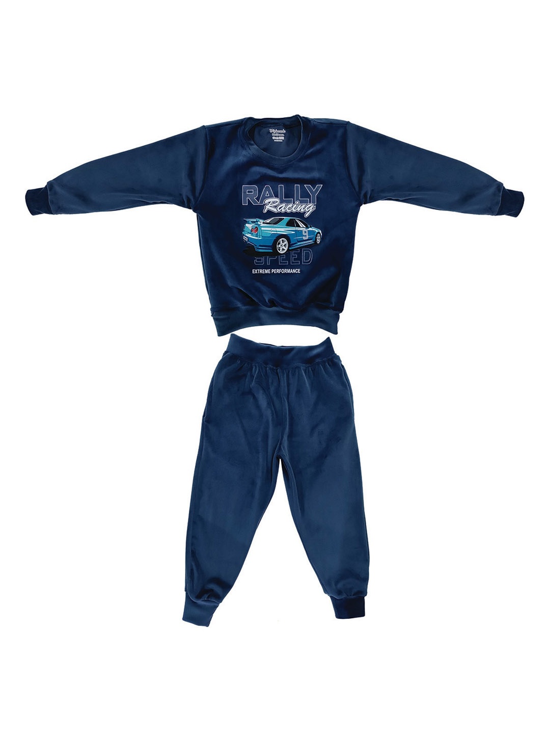 

Zoom Minimondo Kids Graphic Printed Velvet Sweatshirt With Pyjamas, Navy blue