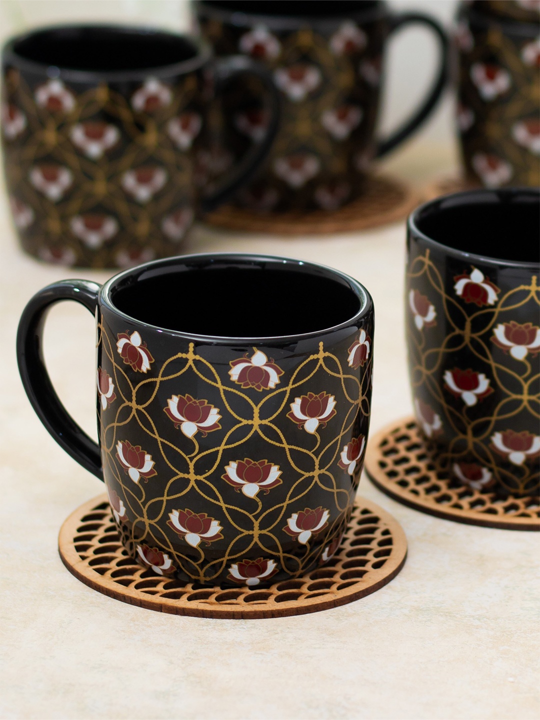 

CLAY CRAFT Black & White 6 Pieces Printed Ceramic Glossy Cups - 180 ML Each