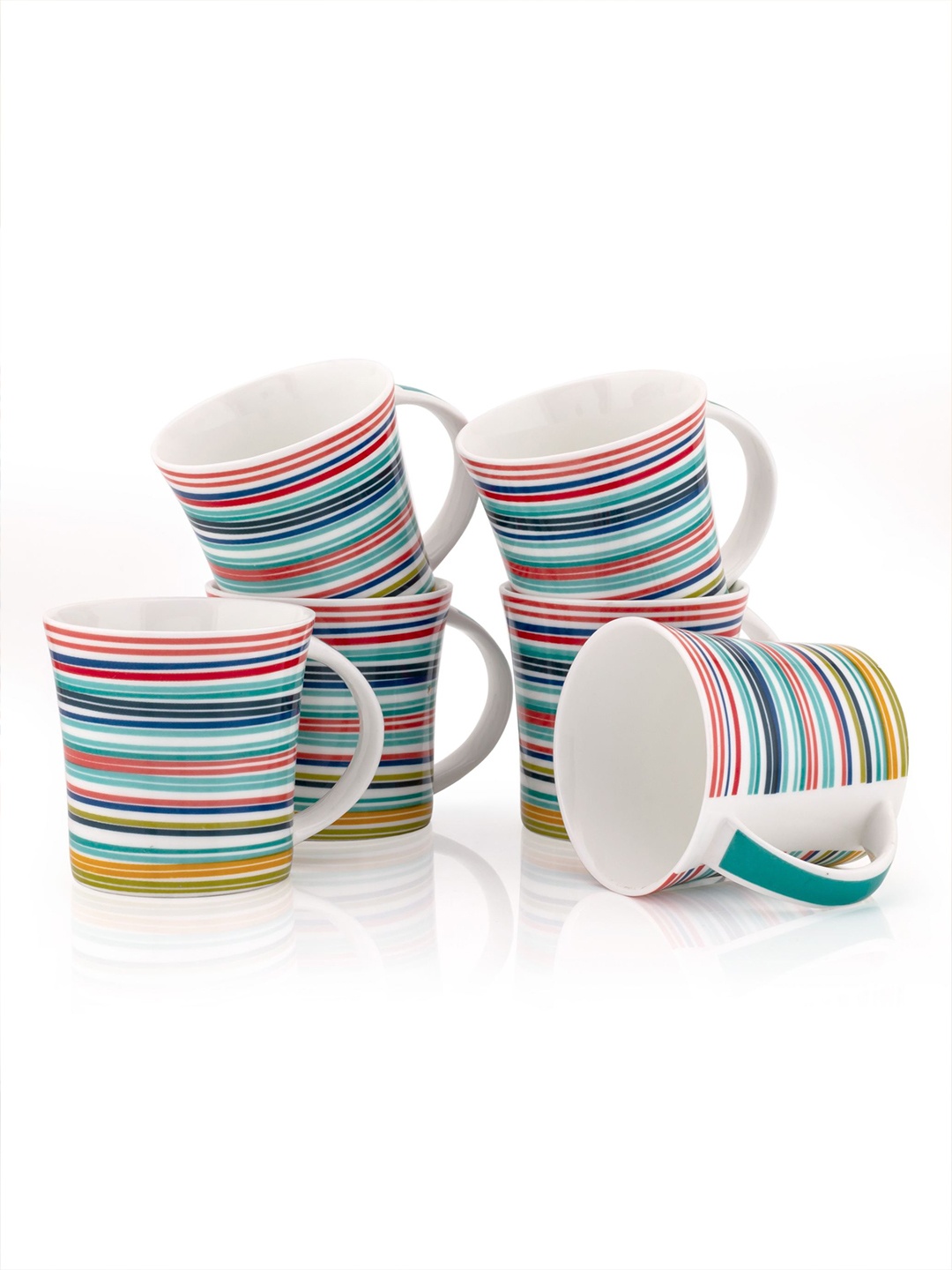 

CLAY CRAFT White & Blue Printed 6 Pieces Printed Ceramic Glossy Cups - 180 ML Each
