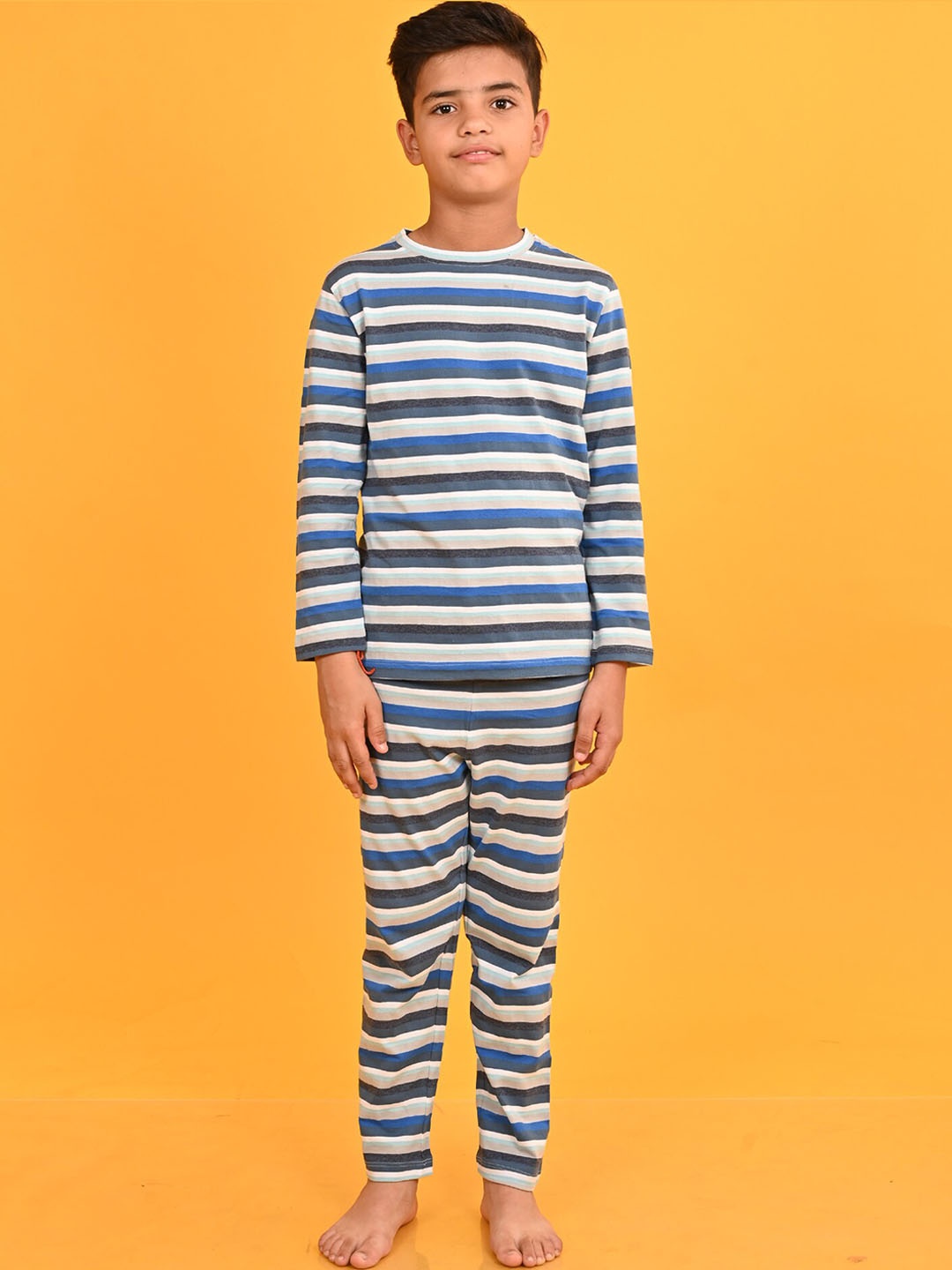 

Anthrilo Boys Striped Round Neck Long Sleeves Cotton T-shirt & Pyjamas, Blue