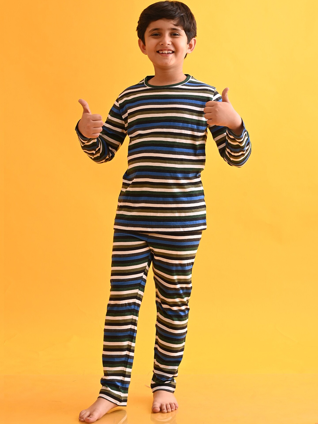 

Anthrilo Boys Horizontal Striped Night Suit, Navy blue