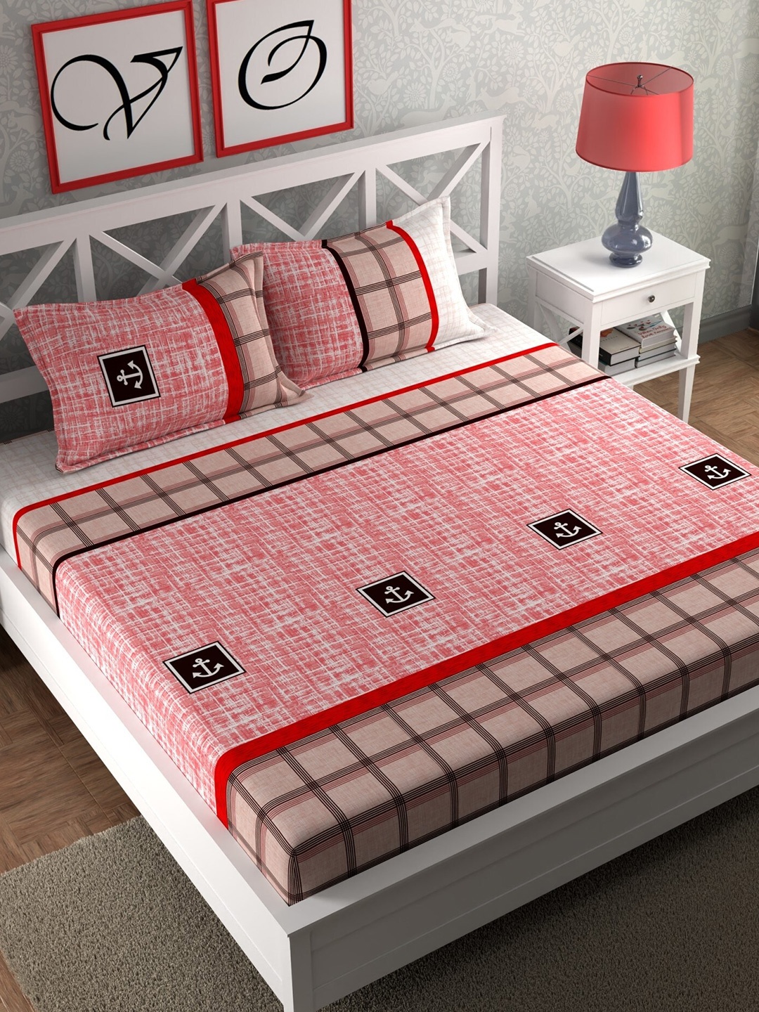 

CHHAVI INDIA Orange & White Abstract 210 TC Queen Bedsheet with 2 Pillow Covers