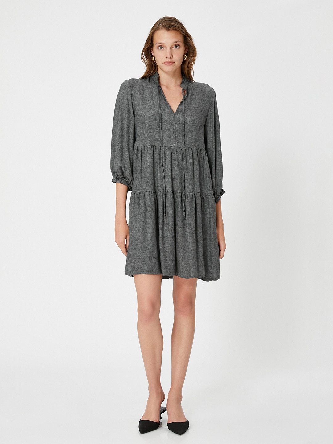 

Koton Keyhole Neck Pure Cotton Fit & Flare Dress, Na