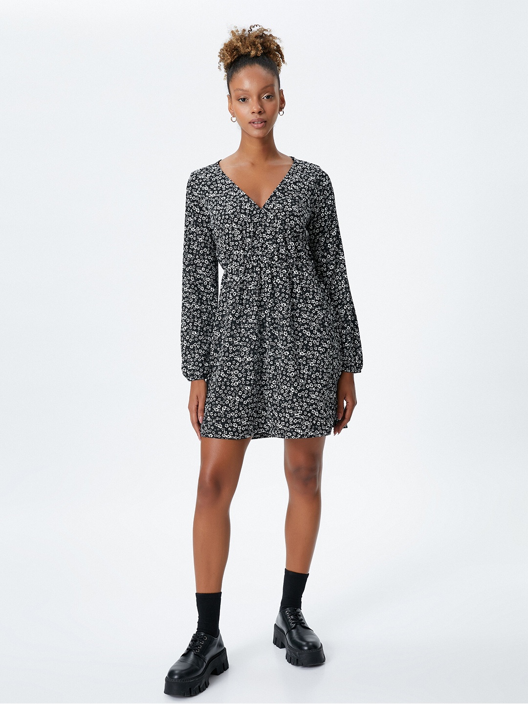 

Koton Floral Print Fit & Flare Mini Dress, Black