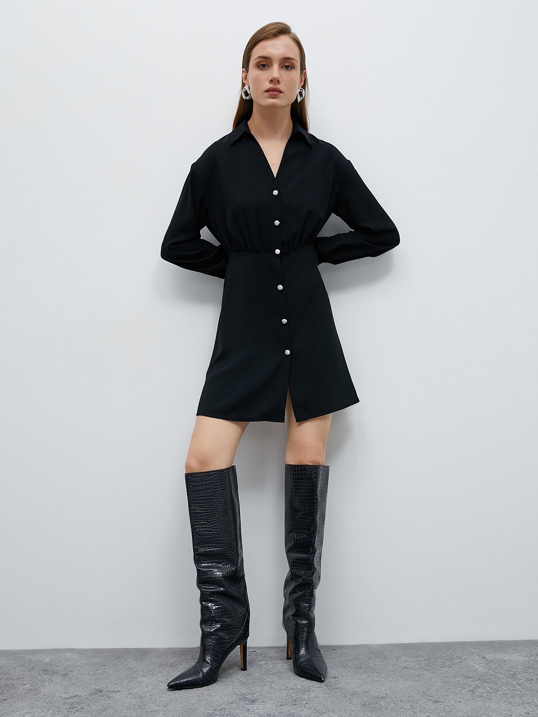 

Koton V-Neck A-Line Mini Dress, Navy blue