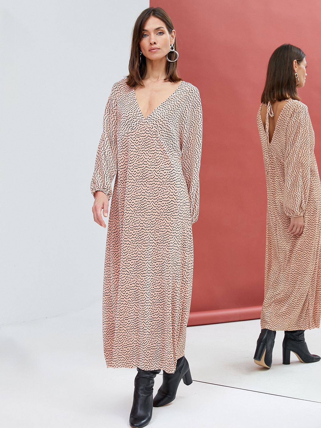 

Koton Animal Printed Midi A-Line Dress, Beige