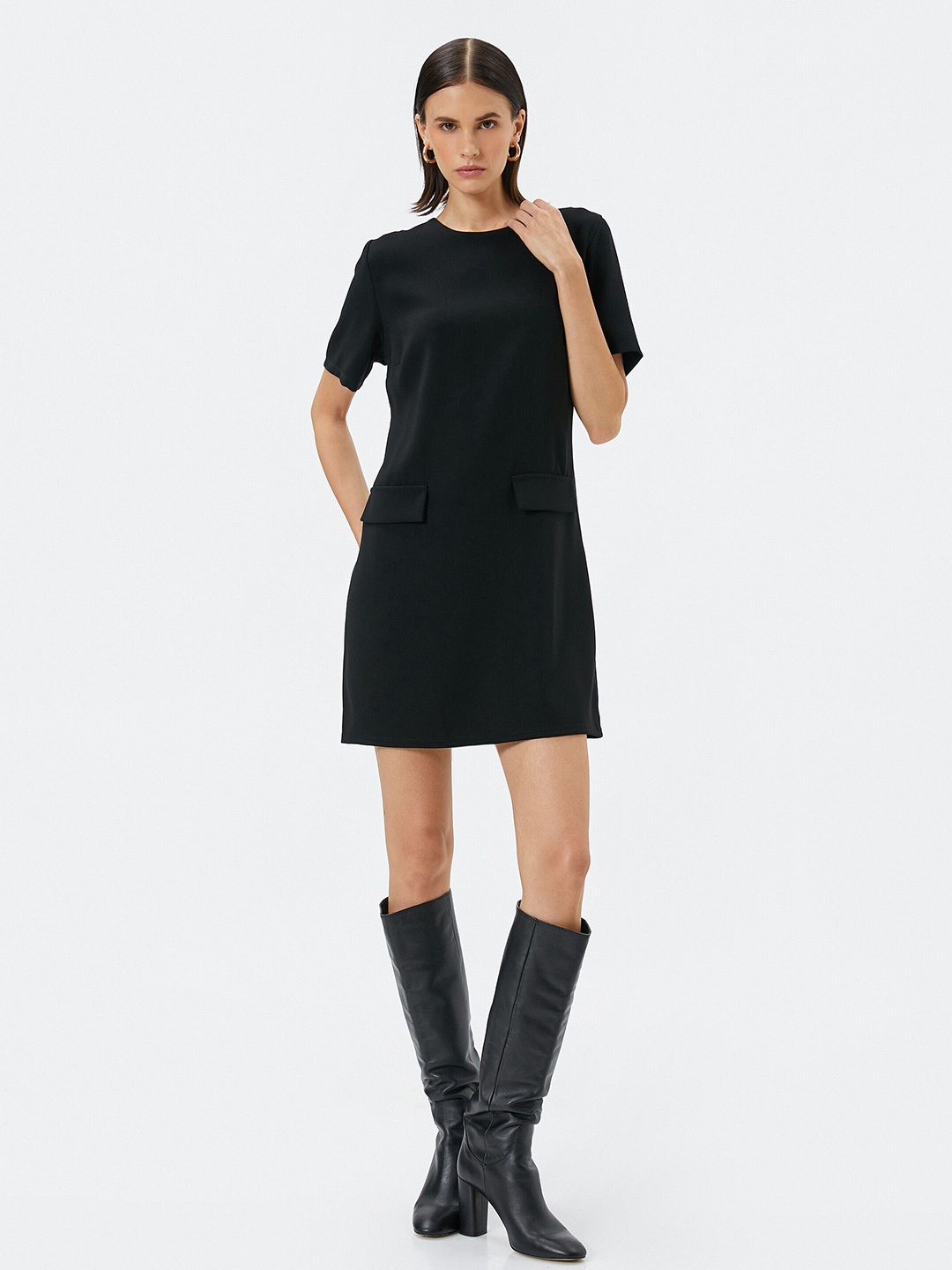 

Koton Round Neck T-shirt Mini Dress, Black