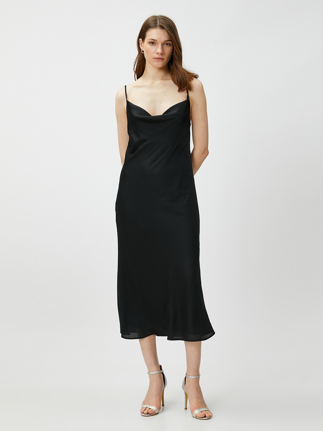 

Koton Cowl Neck A Line Midi Dress, Black