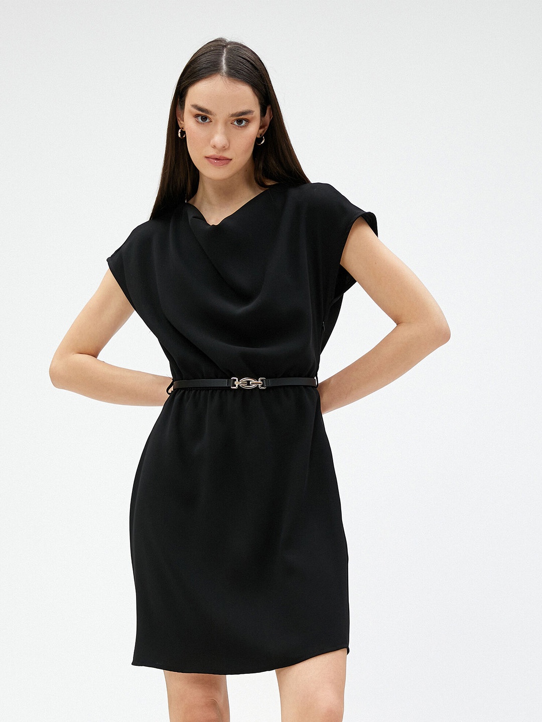 

Koton Cowl Neck A-Line Dress, Black