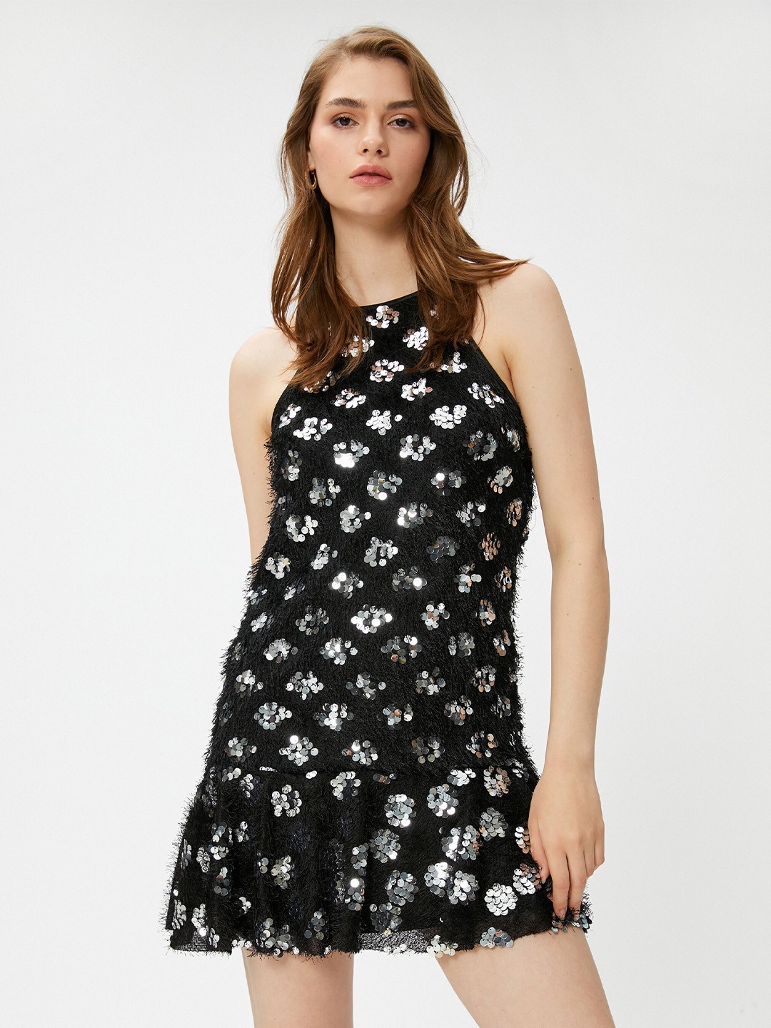

Koton Floral Print A-Line Mini Dress, Black
