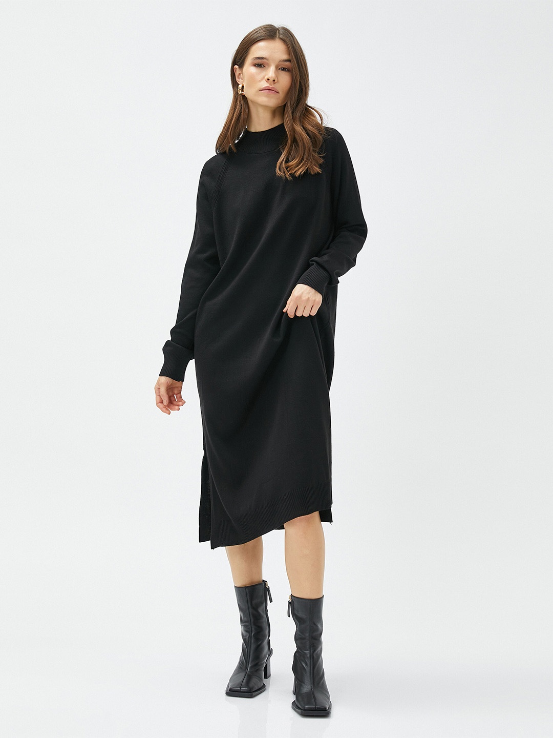 

Koton A-Line Pure Acrylic Midi Jumper Dress, Black