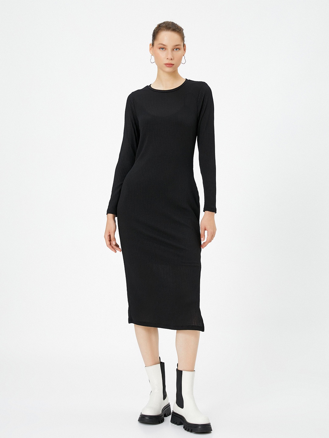 

Koton Round Neck Bodycon Midi Dress, Black