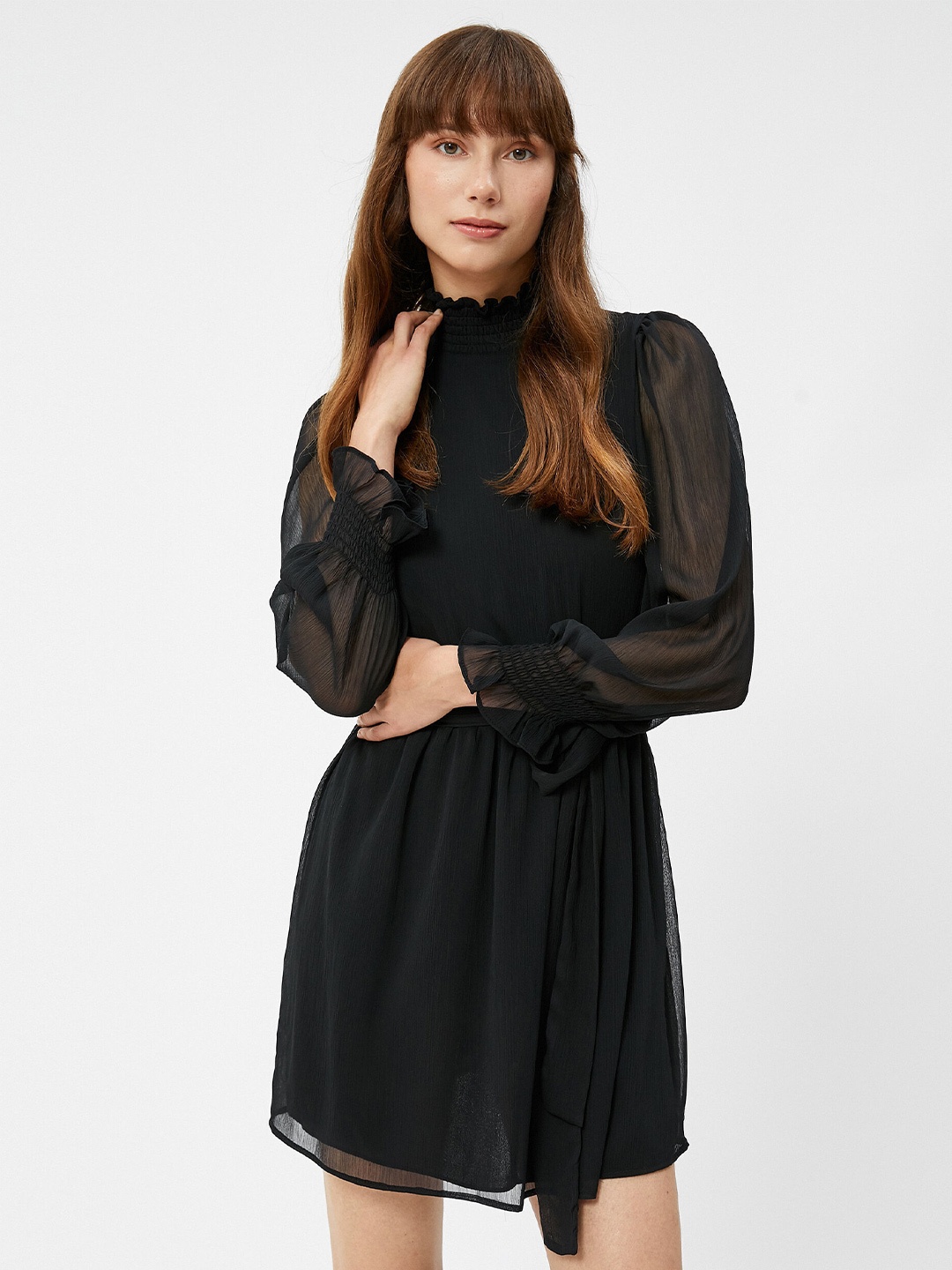 

Koton Puff Sleeve Fit & Flare Mini Dress, Black