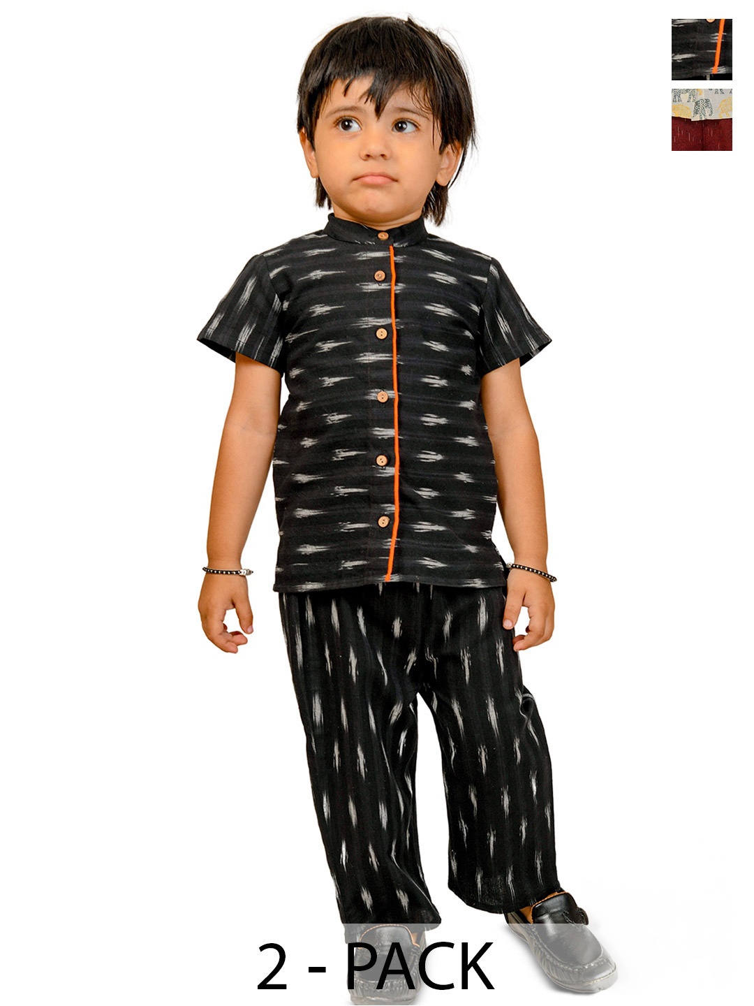 

Tiny Bunnies Pack Of 2 Boys Printed Pure Cotton Shirt with Trousers, Black