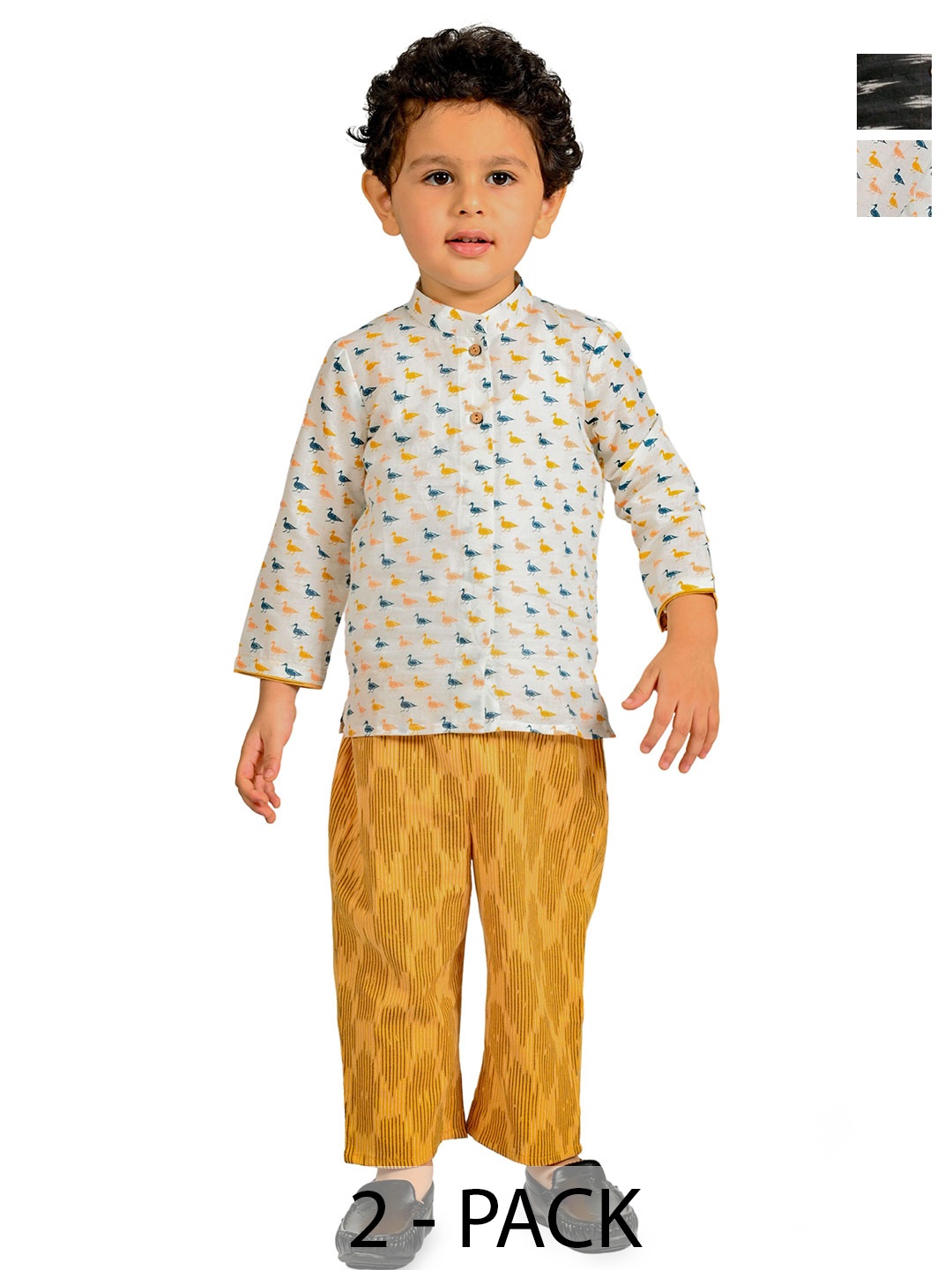 

Tiny Bunnies Boys Pack Of 2 Printed Pure Cotton Shirt with Trouser, White