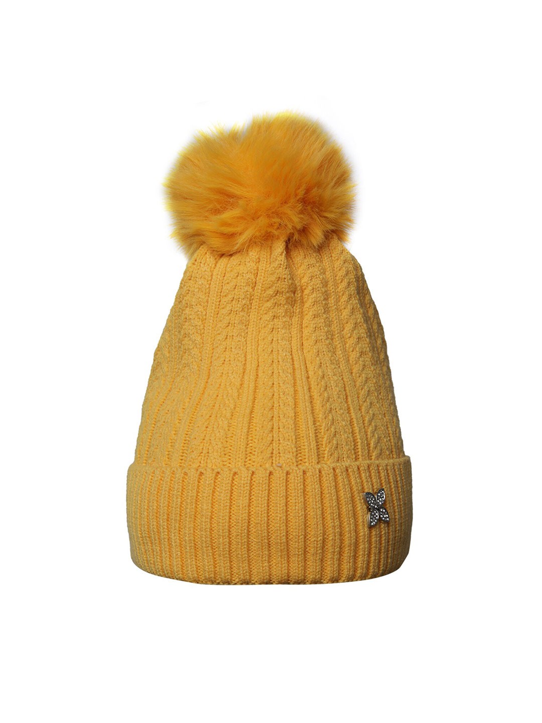 

LOOM LEGACY Women Self Design Acrylic Wool Beanie, Yellow