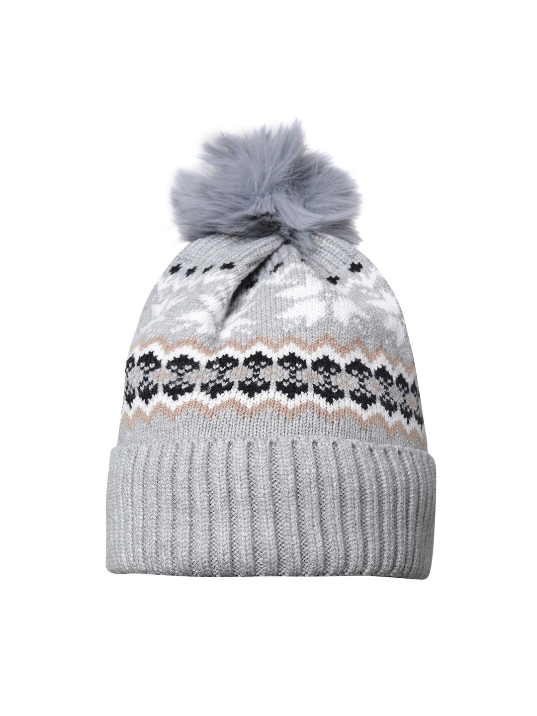 

LOOM LEGACY Women Self Design Acrylic Wool Beanie, Grey